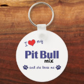 Ik hou van mijn Pit Bull Mix (Vrouw Dog) Sleutelhanger (Voorkant)