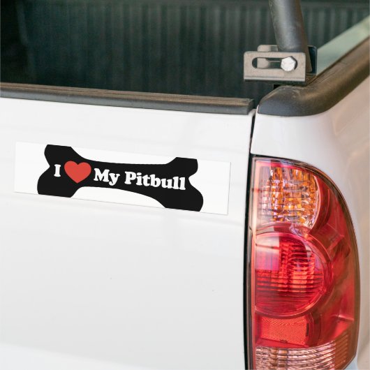 Ik hou van mijn Pitbull - Dog Bone Bumpersticker (Op Truck)