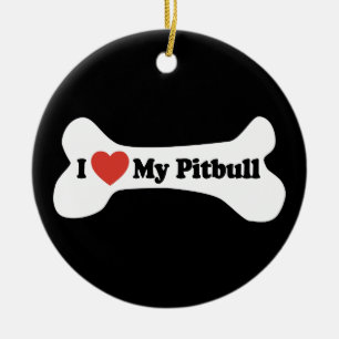 Ik hou van mijn Pitbull - Dog Bone Keramisch Ornament