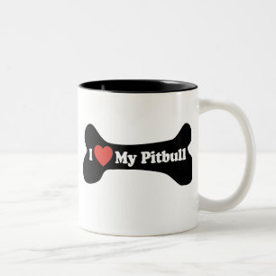 Ik hou van mijn Pitbull - Dog Bone Tweekleurige Koffiemok