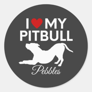 Ik hou van mijn pitbull hond aangepaste naam tekst ronde sticker