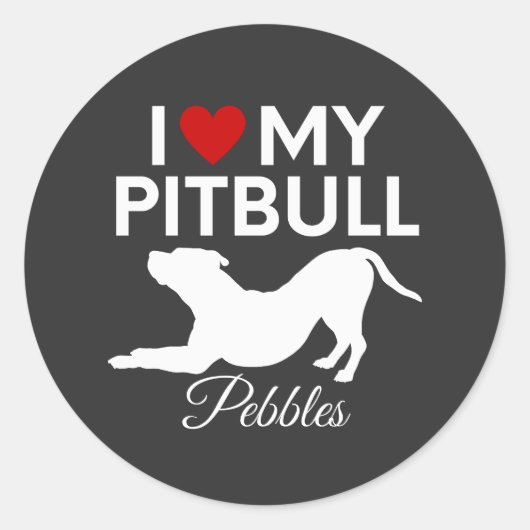 Ik hou van mijn pitbull hond aangepaste naam tekst ronde sticker (Voorkant)