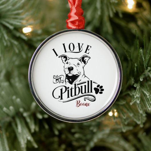 Ik hou van mijn Pitbull Kerstmis Metalen Ornament (Boom)