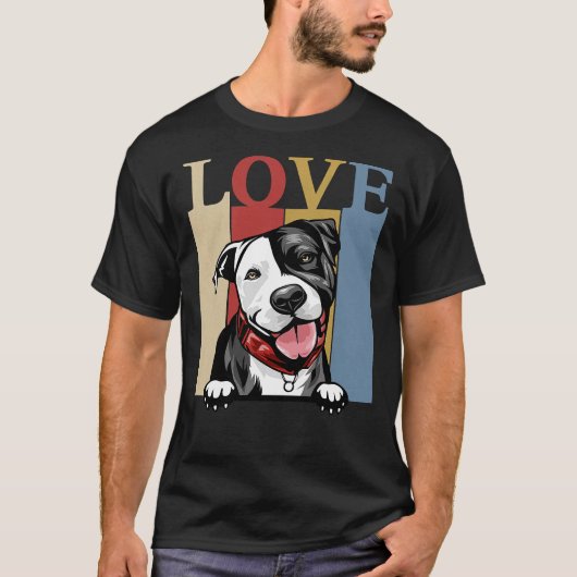 Ik hou van mijn Pitbull Retro Dog mama papa T-shirt (Voorkant)