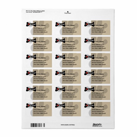 Ik hou van mijn poedel - hondenbot etiket (Full Sheet)