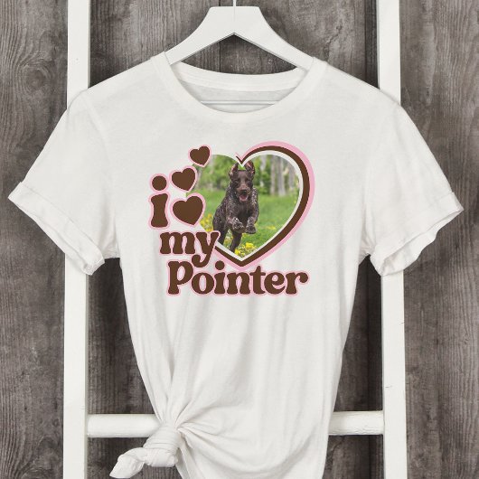 Ik hou van mijn Pointer Custom Roze Hart Foto T-shirt