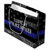 Ik hou van mijn politieagent in blauwe lijn. groot cadeauzakje (Voorkant Gekanteld)
