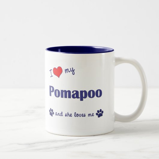 Ik hou van mijn Pomapoo (Vrouw Dog) Tweekleurige Koffiemok (Rechts)