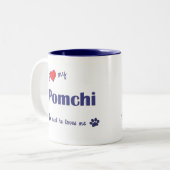 Ik hou van mijn Pomchi (mannelijke hond) Tweekleurige Koffiemok (Voorkant links)