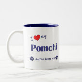 Ik hou van mijn Pomchi (mannelijke hond) Tweekleurige Koffiemok (Links)