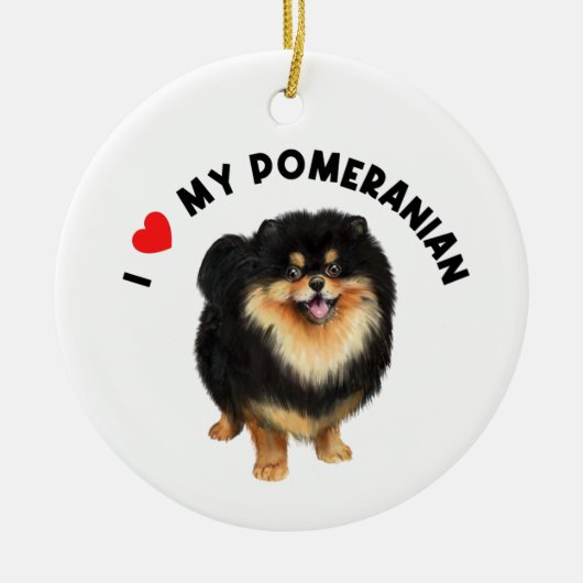 Ik hou van mijn Pommeraanse Cute Pommomeranian Pup Keramisch Ornament (Voorkant)