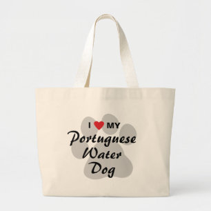 Ik hou van mijn Portugese waterhond Grote Tote Bag