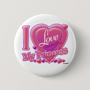 Ik hou van mijn prinses roze/paars - hart ronde button 5,7 cm