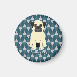 Ik hou van mijn Pug, Blauwe diamanten patroon Magneet