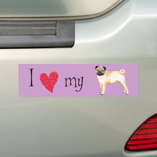 Ik hou van mijn pug bumpersticker (Op auto)