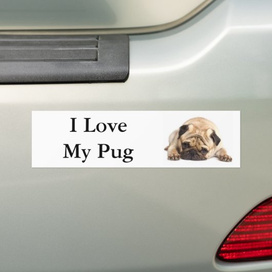 Ik hou van mijn pug bumpersticker (Op auto)