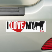 Ik hou van mijn pug bumpersticker (Op auto)