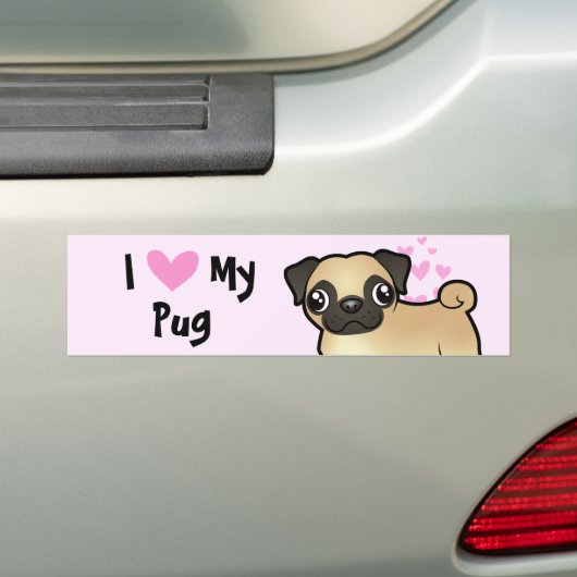 Ik hou van mijn pug bumpersticker (Op auto)