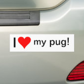 Ik hou van mijn pug! bumpersticker (Op auto)