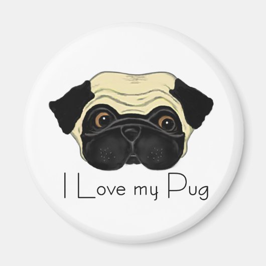 Ik hou van mijn Pug Cute Pug en Love Quote Magneet (Voorkant)