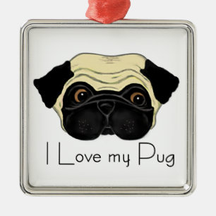 Ik hou van mijn Pug Cute Pug en Love Quote Metalen Ornament