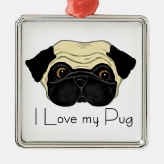 Ik hou van mijn Pug Cute Pug en Love Quote Metalen Ornament