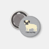 Ik hou van mijn Pug Gray Lined Magneet (Voorkant / Achterkant)