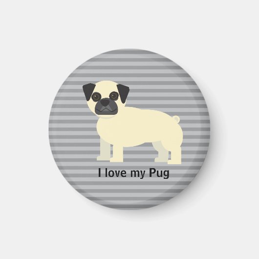 Ik hou van mijn Pug Gray Lined Magneet (Voorkant)