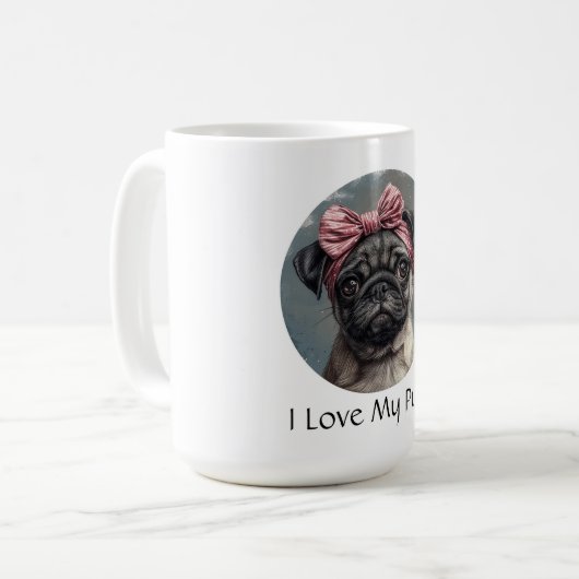 Ik hou van mijn pug koffiemok (Voorkant links)