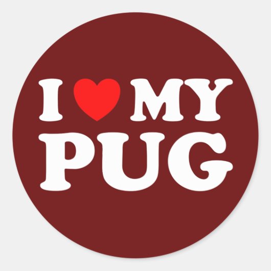 Ik hou van mijn pug met rood hart ronde sticker (Voorkant)