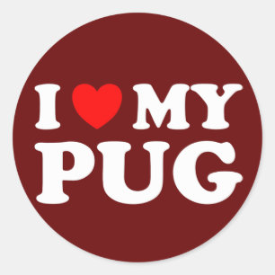 Ik hou van mijn pug met rood hart ronde sticker