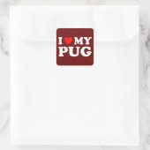 Ik hou van mijn pug met rood hart vierkante sticker (Tas)
