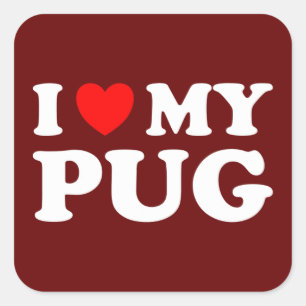 Ik hou van mijn pug met rood hart vierkante sticker