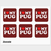 Ik hou van mijn pug met rood hart vierkante sticker (Vel)