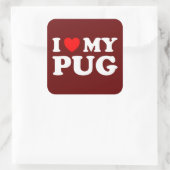 Ik hou van mijn pug met rood hart vierkante sticker (Tas)
