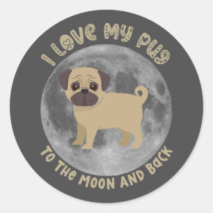 Ik hou van mijn pug op de maan en terug ronde sticker