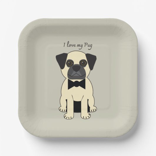 Ik hou van mijn Pug Papieren Bordje (Voorkant)