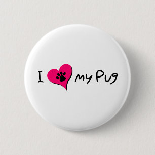 Ik hou van mijn Pug-prijsopgave met Pauw-afdrukken Ronde Button 5,7 Cm