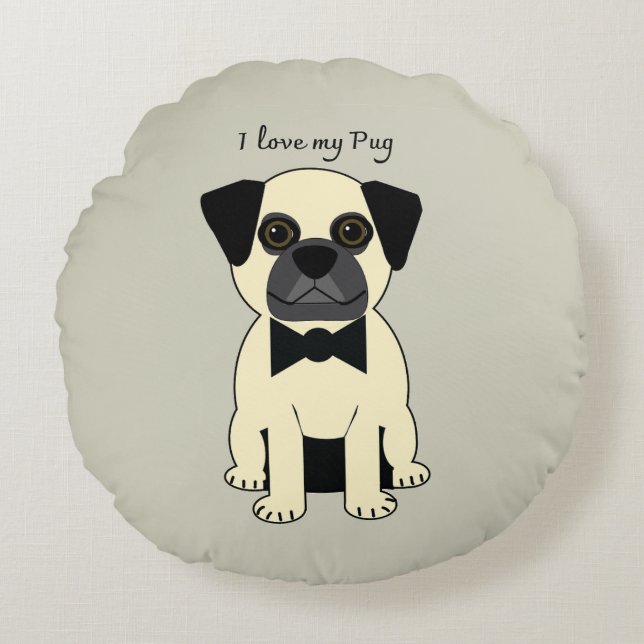 Ik hou van mijn Pug Rond Kussen (Voorkant)