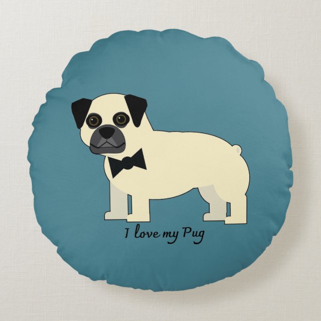Ik hou van mijn Pug Rond Kussen (Voorkant)