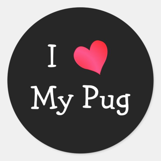 Ik hou van mijn pug ronde sticker (Voorkant)