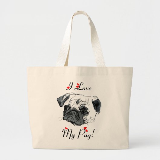 Ik hou van mijn pug! Schattig Grote Tote Bag (Voorkant)
