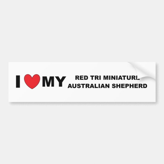 Ik hou van mijn rode Tri Mini Aussie Bumpersticker (Voorkant)