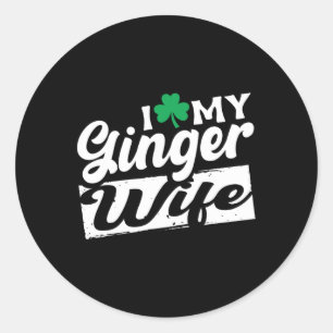 Ik hou van mijn roodharige vrouw Rode Klaver Sint- Ronde Sticker