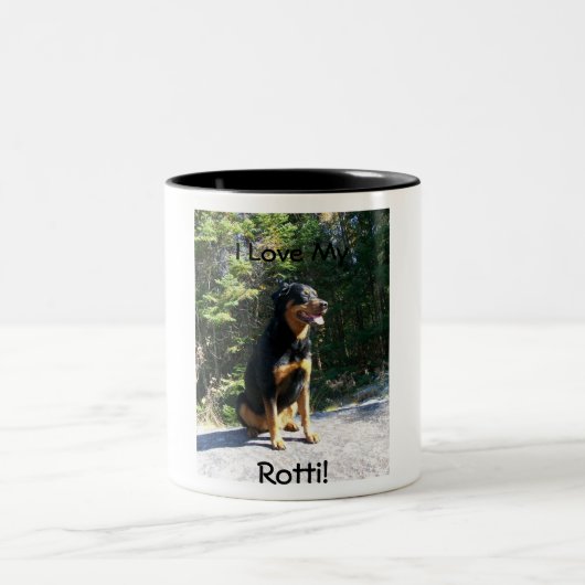 Ik hou van mijn rotti! tweekleurige koffiemok (Center)