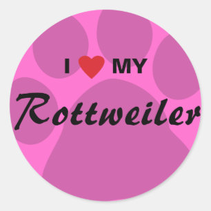 Ik hou van mijn rottweiler Pawprint Ronde Sticker