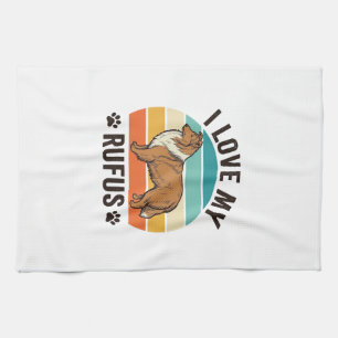 Ik hou van mijn Rufus vintage hondenontwerp_1 Theedoek