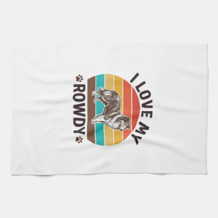 Ik hou van mijn rumoerige vintage collie hond ontw theedoek