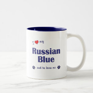 Ik hou van mijn Russisch blauw (mannenkat) Tweekleurige Koffiemok