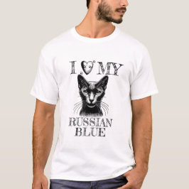 Ik hou van mijn Russische Blauwe, kat pootafdrukke T-shirt